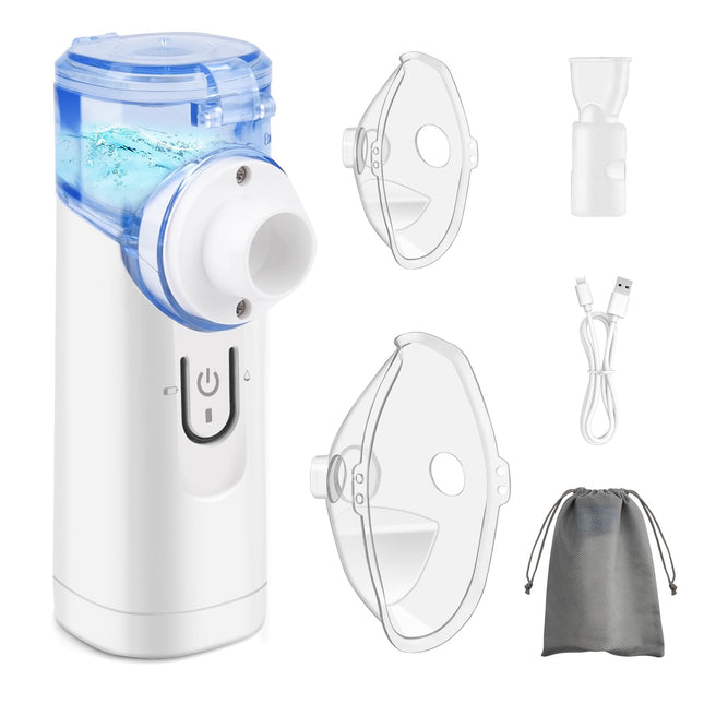 Pmgud pārnēsājams inhalators bērniem un pieaugušajiem elektrisks inhalators ar zemu trokšņa līmeni, komplektā ir iemuts, pieaugušo un bērnu maska, ideāli piemērots mājām un ceļojumiem - zils
