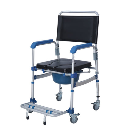 Bimiti tualetes krēsls ar ritentiņiem līdz 150 kg dušas ratiņkrēsls Ūdensizturīgs tualetes krēsls Mobilais aprūpes krēsls senioriem, slimniekiem, invalīdiem un grūtniecēm