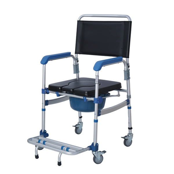 Bimiti tualetes krēsls ar ritentiņiem līdz 150 kg dušas ratiņkrēsls Ūdensizturīgs tualetes krēsls Mobilais aprūpes krēsls senioriem, slimniekiem, invalīdiem un grūtniecēm