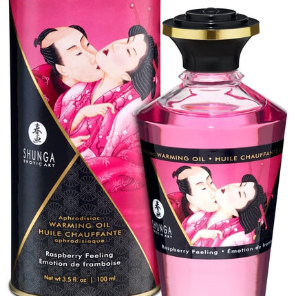 Shunga sildošā masāžas eļļa ar afrodiziaku, balta, aveņu aromāts, 100 ml