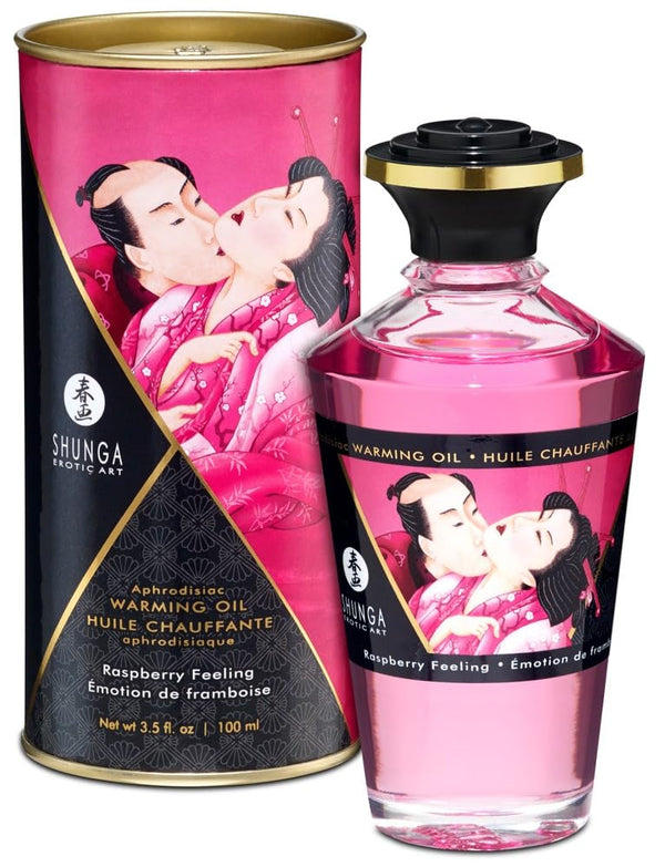 Shunga sildošā masāžas eļļa ar afrodiziaku, balta, aveņu aromāts, 100 ml
