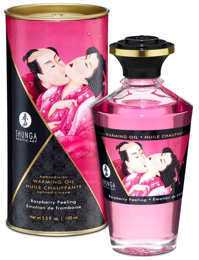 Shunga sildošā masāžas eļļa ar afrodiziaku, balta, aveņu aromāts, 100 ml