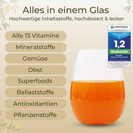 Multivitamīnu pulveris + magnijs, cinks un selēns - vitamīni AZ augstā devā - stiprina imūnsistēmu - augstas kvalitātes mikroelementi - bez pievienota cukura - vegāns - ražots Vācijā - ACE garša