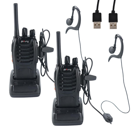 pofung rācijas profesionālās rācijas PMR446 baofeng Talkies 88E/888S rokas rotaļu rācija, rācija ar LED lukturīti un austiņām, USB savienojumu (2 gab.), 94*45*30mm, melnas