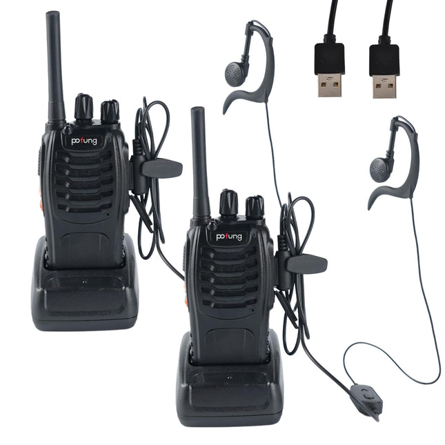 pofung rācijas profesionālās rācijas PMR446 baofeng Talkies 88E/888S rokas rotaļu rācija, rācija ar LED lukturīti un austiņām, USB savienojumu (2 gab.), 94*45*30mm, melnas
