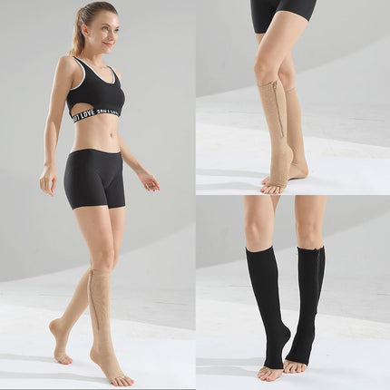 Naapesi 2 pāru kompresijas zeķes ar rāvējslēdzēju, kompresijas zeķes ar rāvējslēdzēju, ikru augstuma, atbalsta zeķes ar atvērtiem purngaliem varikozām vēnām, tūskai, atveseļošanai, grūtniecībai