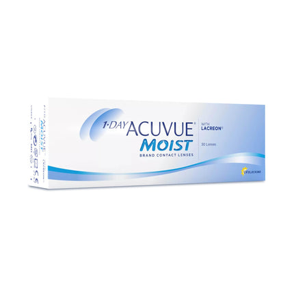 ACUVUE MOIST 1 dienas kontaktlēcas jutīgām acīm un cilvēkiem ar alerģijām – dienas kontaktlēcas ar -3,25 dpt un BC 8,5 – UV aizsardzība un ērta valkāšana – 30 lēcas