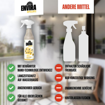Envira skudru atbaidīšanas aerosols 500 ml - Ilgstošas ​​iedarbības aerosols pret skudrām, dārza skudrām un faraonskudrām - Aizsardzība pret skudrām jūsu mājām, balkonam, terasei un dārzam - Efektīvi atbaida skudras (PT19)