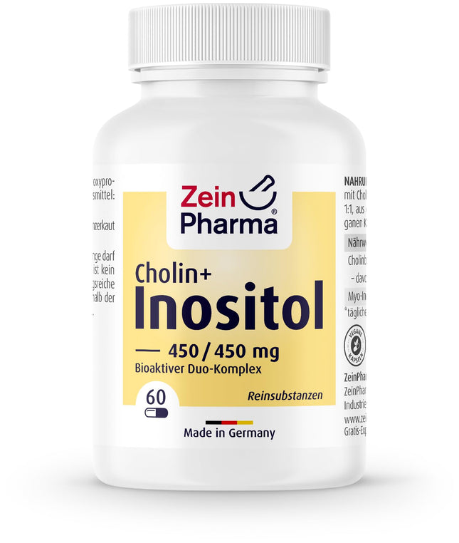ZeinPharma holīna-inozitola kapsulas 450/450 mg (60 kapsulas) – augsta deva, augstas kvalitātes, vegānisks, bez ĢMO, ideāla attiecība, laboratoriski pārbaudīts