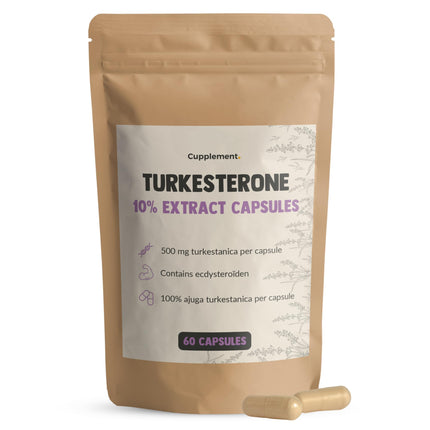 Cupplement Turkesterone 60 kapsulas 500 MG 10% ekstrakts Ajuga Turkestanica - alternatīva Tongkat Ali un Fadogia Agrestis - Turksterons - sportistiem un kultūristiem - augsta deva - vienam mēnesim
