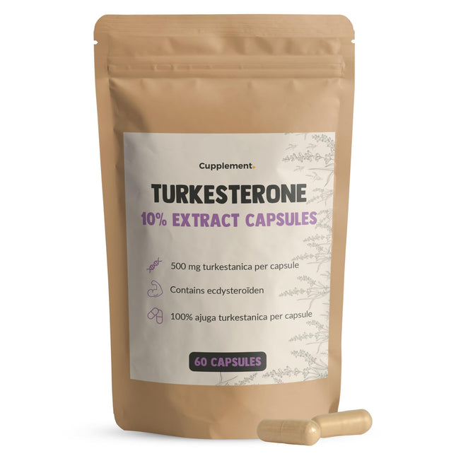 Cupplement Turkesterone 60 kapsulas 500 MG 10% ekstrakts Ajuga Turkestanica - alternatīva Tongkat Ali un Fadogia Agrestis - Turksterons - sportistiem un kultūristiem - augsta deva - vienam mēnesim
