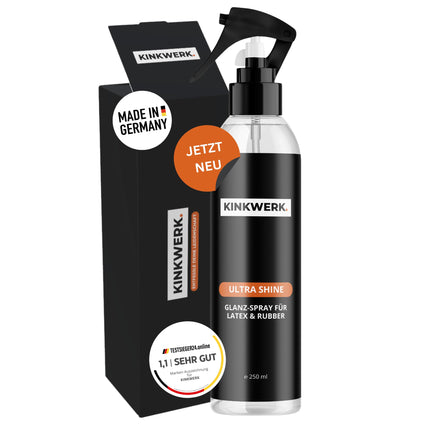 KINKWERK īpaši spīdīgs līdzeklis 250ml | Spīdīgs aerosols. Augstas spīduma lateksa kopšanas un pārsēju līdzeklis | Eļļa lateksam | Bez smaržas gumijas kopšana ar tīru silikona eļļu | Lateksa un gumijas kopšana intensīvam spīduma efektam