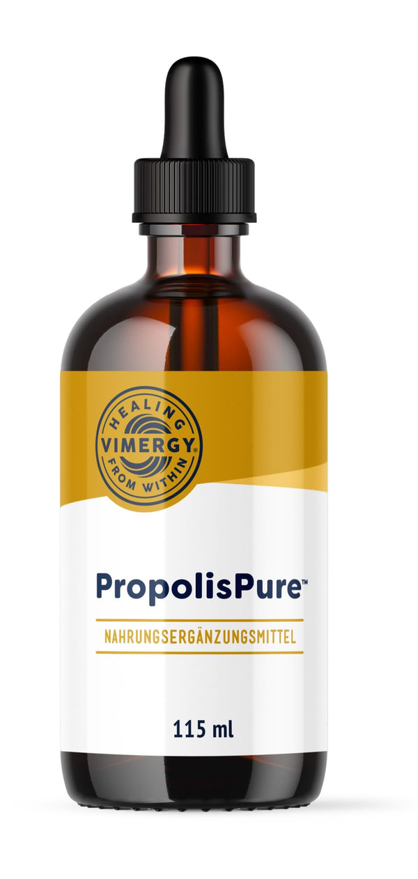 Vimergy PropolisPure™ (57 devas) – 1220 mg propolisa pilieni – standartizēts polifenolu saturam – veģetārs uztura bagātinātājs – bez cukura vai piedevām – bez ĢMO un glutēna (115 ml)