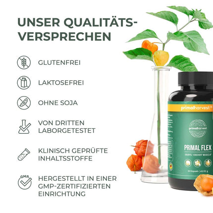 Primal Harvest® Joint Active Plus - 60 augstas devas un laboratorijā pārbaudītas kapsulas ar magniju un C vitamīnu - hialuronskābi, kolagēnu
