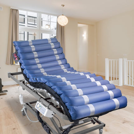 Mobiclinic® pro, Pretatspiedienu matracis ar gaisu, 200x105x12, 8, Mobi 3 Plus, Matracis ar mainīgu spiedienu un kompresoru, Zems trokšņu līmenis, 105 cm plats, 17 gaisa šūnas, I, II un III pakāpes spiediena čūlām, Zils