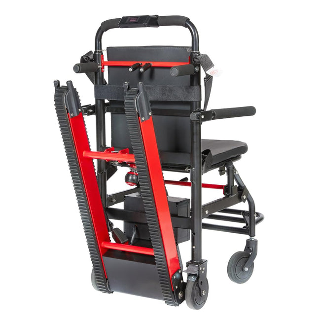 WOLWES elektriskais kāpņu pacēlājs, kāpņu ratiņkrēsls, alumīnijs, viscaur lietojams, sarkans, 19 kg, 165 kg kravnesība, 5 collu magnēta riteņi, elektromehāniskā bremze, darbināms ar akumulatoru