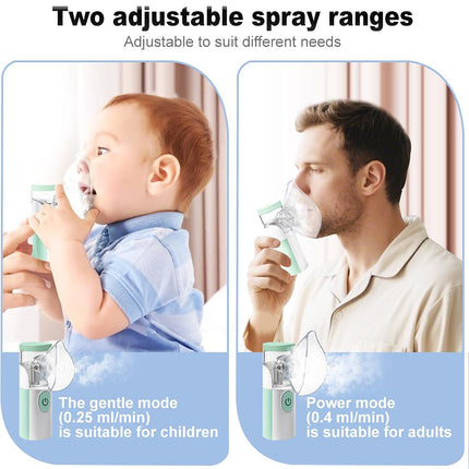 Nebulizatora aparāts pieaugušajiem, uzlādējami portatīvie nebulizatori pieaugušajiem un bērniem, kluss nebulizators bērniem (zaļš un balts)