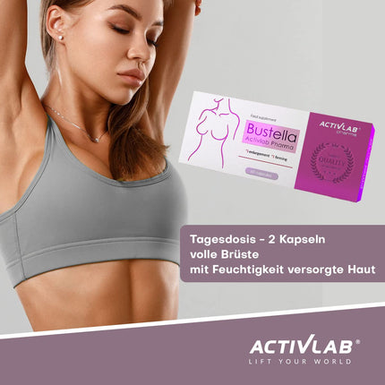 Activlab Pharma Bustella 60 kapsulas, serums krūšu palielināšanai, nostiprināšanai, liftinga efektam, sievietēm pēc grūtniecības, atspiešanās efektam, noslīdējušām krūtīm, vitamīni. Satur fitoestrogēnu avotu.