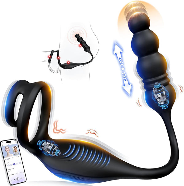 Anālais vibrators prostatas stimulēšanai, vīriešu anālās rotaļlietas, vibratoru komplekts, anālais spraudnis, dildo ar dzimumlocekļa gredzenu, anālie vibratori vīriešiem, buttplugs ar 9 vibrācijām, 9 triecienu režīmiem, seksa rotaļlietas Tagnaff