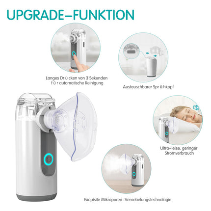 Inhalators bērniem, inhalators pieaugušajiem un bērniem, kluss smidzinātājs, pārnēsājamie inhalatori elpceļu slimībām, inhalators ar iemutni un 2 maskām - pelēks