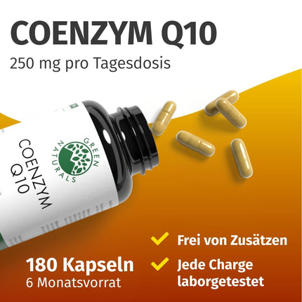 Koenzīms Q10 lielā devā – 250 mg vienā kapsulā – 180 vegānas kapsulas – 6 mēnešu krājumi – augstas kvalitātes Q10, kas iegūts fermentācijas ceļā – Green Naturals®