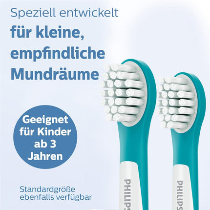 Philips Original Compact birstes uzgaļi Sonicare for Kids Sonic zobu birstei (bērniem no 3 gadu vecuma) – 4 uzgaļu iepakojums, zilā krāsā (modelis HX6034/33)