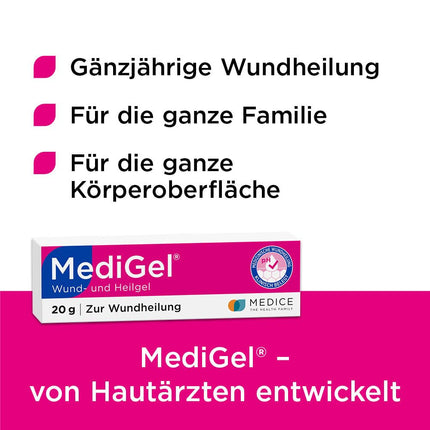 MediGel 20 g brūču dzīšanai - akūtām brūcēm - samazina rētu veidošanos - nelipīgs - hidroaktīvs lipogels ar cinku un dzelzi