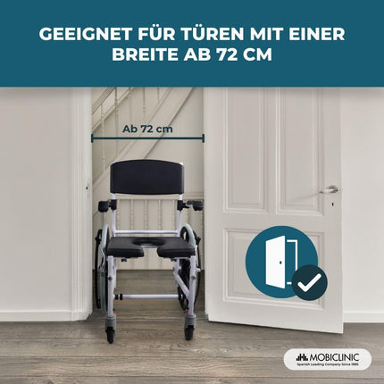Mobiclinic®, tualetes ratiņkrēsls, regulējams augstums, pašgājējs, Calígula, saliekams kāju balsts un roku balsti, ar noņemamu bļodu, riteņu bremze, alumīnijs