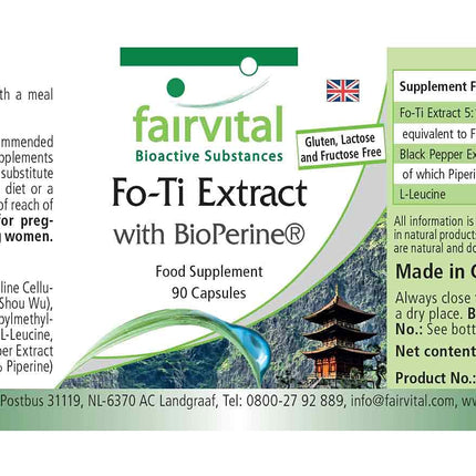 Fairvital | Fo-Ti ekstrakts ar BioPerine® - 90 kapsulas - AUGSTA DEVA - He Shou Wu - VEGĀNS