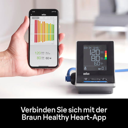 Braun ExactFit 5 Connect viedais augšdelma asinsspiediena mērītājs | Braun lietotne “Veselīga sirds” | Klīniski pierādīta precizitāte | Krāsu kodēts displejs | 2 aproču izmēri | Mājai | BUA6350