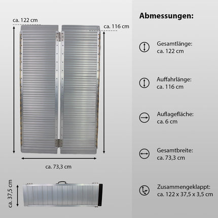TRUTZHOLM ratiņkrēslu rampa, salokāma, 122 cm, celtspēja 272 kg, alumīnija, pelēka, rievota piekļuves rampa