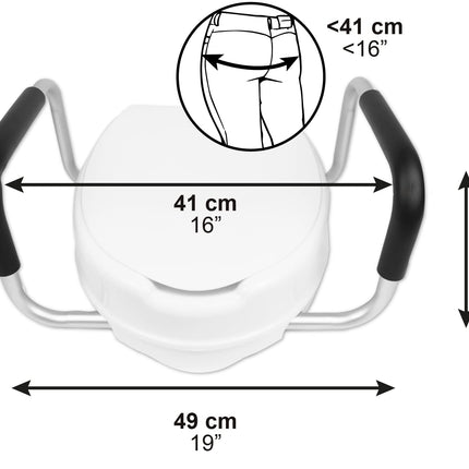 PEPE Mobility - paaugstināts tualetes sēdeklis ar roku balstiem 10 cm, tualetes sēdekļa pacēlājs ar vāku, tualetes sēdekļa stiprinājums pieaugušajiem, balts