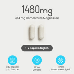 Magnija citrāta kapsulas 240, 1480 mg magnija kompleksa pulveris ar augstu devu (444 mg elementārā Mg) vegāns, bez piedevām, magnija citrāta pulveris laboratorijai/sportam, Mg citrāts VitaBright