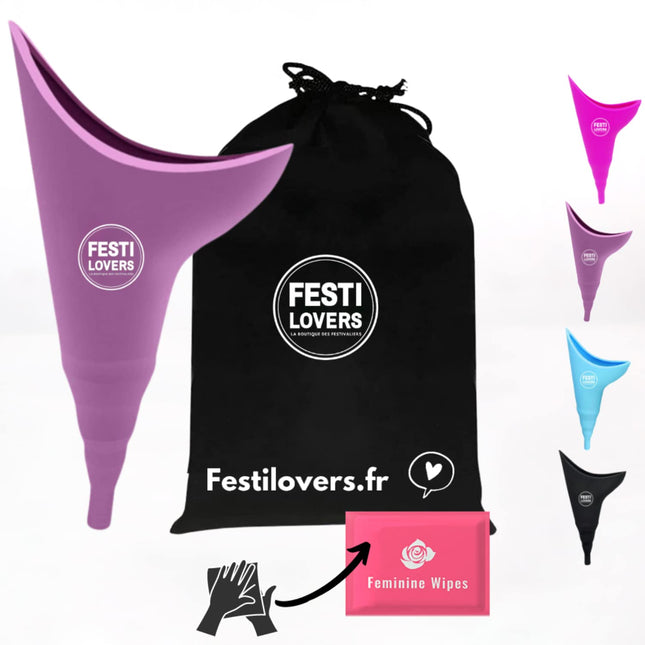 Pārnēsājams urīnizvadkanāls sievietēm, ūdensizturīgs, ar higiēniskām salvetēm urinēšanai festivālos, ārpus telpām, tualetē un pārnēsājamajā tualetē (violets)