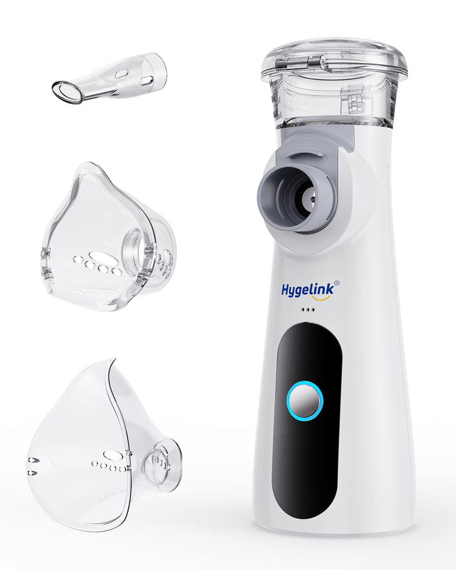 Hygelink inhalatora komplekts bērniem un pieaugušajiem, pārnēsājams inhalators elpceļu slimībām, 2 stundu ilgs darbības laiks, 30 dB kluss, ar iemutni un 2 maskām