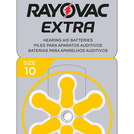 Rayovac Extra Advanced cinka-gaisa dzirdes aparātu baterijas, 10 gab. iepakojumā, ar 60 baterijām, piemērotas dzirdes aparātiem un dzirdes pastiprinātājiem, dzeltenas