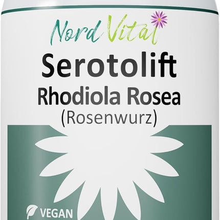 Nord Vital Serotolift - serotonīna un dopamīna prekursori - Rhodiola Rosea, L-triptofāns, L-tirozīns, L-fenilalanīns, hroms, cinks, vitamīni D3, B5, B6, B9 un B12 - vegāns - ražots Vācijā