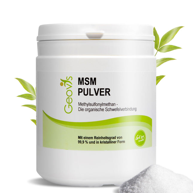 Geovis MSM pulveris 500g - organiskais sērs - augsta deva 99,9% tīrs metilsulfonilmetāns - VEGĀNS - uztura bagātinātājs