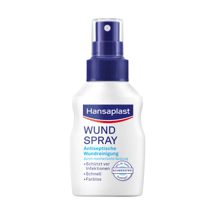 Hansaplast brūču aerosols (50 ml) antiseptiskai brūču tīrīšanai ar mehānisku skalošanu, aerosols aizsargā pret brūču infekcijām, bezkrāsains un īpaši ādai draudzīgs