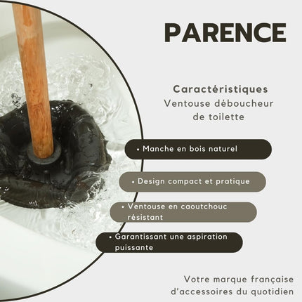 PARENCE.- Tualetes piesūceknis aizsprostojumu tīrīšanai - Efektīvs un izturīgs ar dabīga koka rokturi, ideāli piemērots aizsērējušu tualetes podu un cauruļu tīrīšanai
