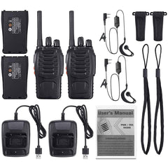 Rācijas PMR446 profesionāls radio komplekts, 16 kanālu uzlādējams rāciju komplekts, pārnēsājams ar austiņām un USB uzlādes staciju sportam brīvā dabā, būvlaukumā (1 pāris, melns)
