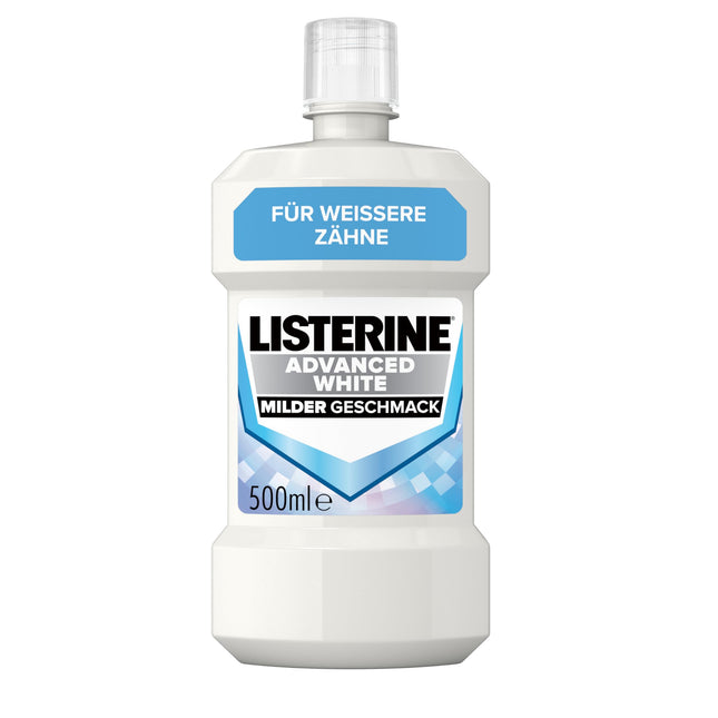 LISTERINE Advanced White mild (500 ml), antibakteriāls mutes skalošanas līdzeklis noturīgu zobu traipu noņemšanai, mutes skalošanas līdzeklis ar maigu balināšanas tehnoloģiju, baltākiem zobiem tikai 1 nedēļas laikā