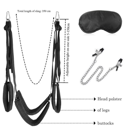 BDSMJOY Mīlestības šūpoles Seksa šūpoles Seksa rotaļlieta pāriem Ekstrēms sekss, Mīlestības šūpoles Seksa mēbeļu ierobežojumi Seksa komplekts ar krūtsgalu skavām Krūtsgala ķēde, aizsietām acīm Seksa gulta, Seksa šūpoles Kravnesība līdz 150 kg