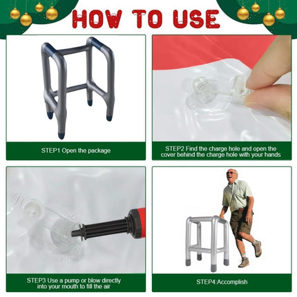 Piepūšams rollators, piepūšams nūja, piepūšams nūja, piepūšams iešanas palīglīdzeklis — ideāls komplekts jūsu kostīmam kā vecmāmiņai vai vectētiņam karnevālā vai kā joks dzimšanas dienā.