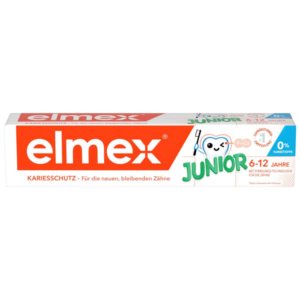 elmex zobu pasta junioriem 6-12 gadi 75 ml – medicīniska zobu tīrīšana ar 1400 ppm fluorīda saturu ļoti efektīvai aizsardzībai pret kariesu – stiprina jaunus, pastāvīgus zobus