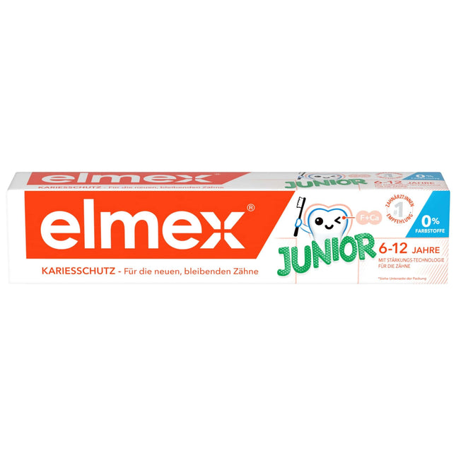 elmex zobu pasta junioriem 6-12 gadi 75 ml – medicīniska zobu tīrīšana ar 1400 ppm fluorīda saturu ļoti efektīvai aizsardzībai pret kariesu – stiprina jaunus, pastāvīgus zobus