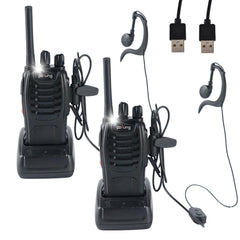 pofung rācijas profesionālās rācijas PMR446 baofeng Talkies 88E/888S rokas rotaļu rācija, rācija ar LED lukturīti un austiņām, USB savienojumu (2 gab.), 94*45*30mm, melnas