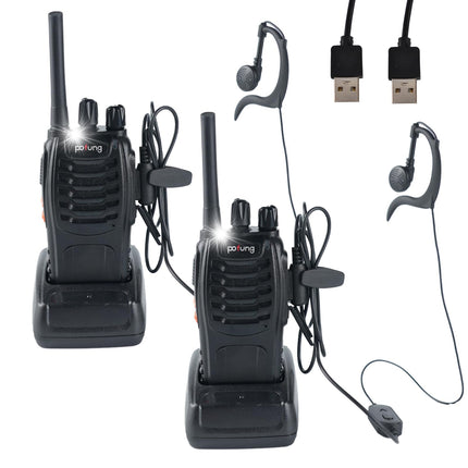 pofung rācijas profesionālās rācijas PMR446 baofeng Talkies 88E/888S rokas rotaļu rācija, rācija ar LED lukturīti un austiņām, USB savienojumu (2 gab.), 94*45*30mm, melnas