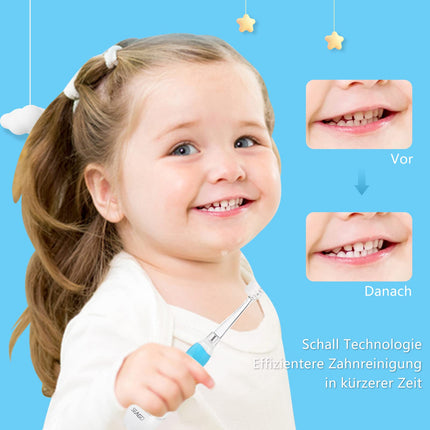 SEAGO SG-513 elektriskā zobu birste bērniem, bērnu zobu birste, elektriskā zobu birste 0-3 gadu vecumam ar LED gaismu, viedo taimeri, ūdensizturīgu IPX7 skaņas zobu birsti (zilā krāsā)