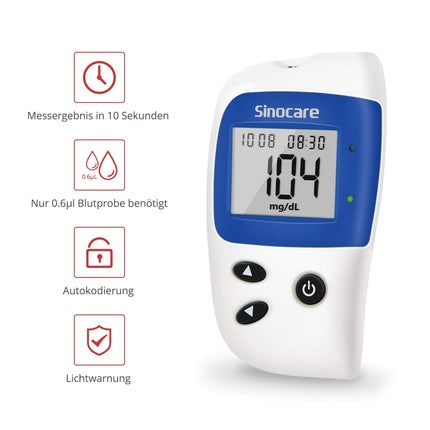 sinocare asins glikozes mērītājs, glikozes mērītājs ar asins glikozes testa strēmelītēm 50, nesāpīgs un ātrs, mazs parauga tilpums - mg/dL (Safe-Accu2 asins glikozes mērītāja 50 komplekts)